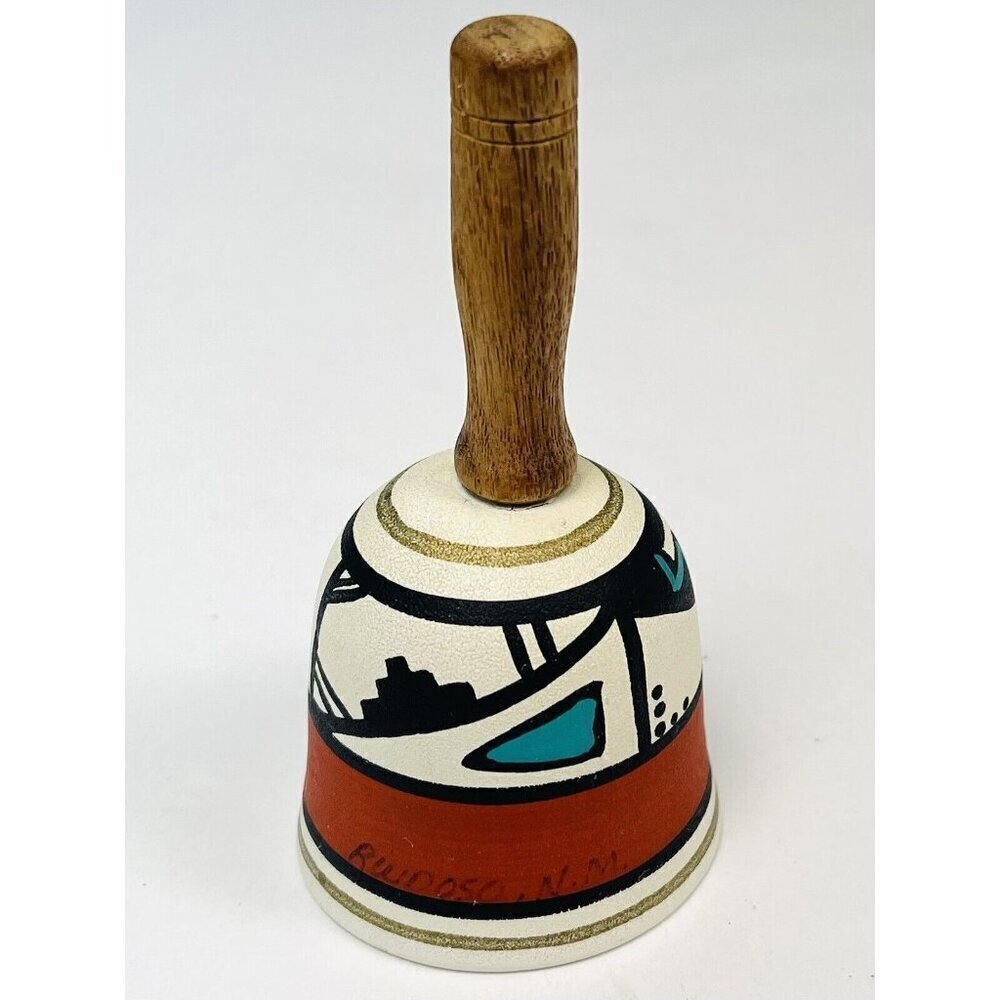 Ruidoso, NEW MEXICO Souvenir Collectible 3.75" Hand Painted Pottery & Wood BELL